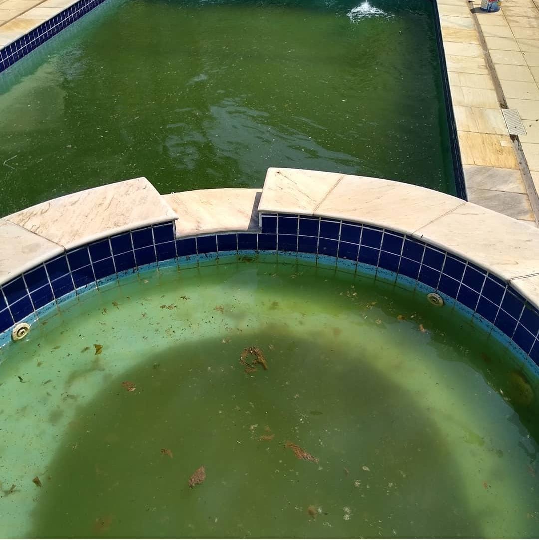 Piscina com água verde antes do tratamento
