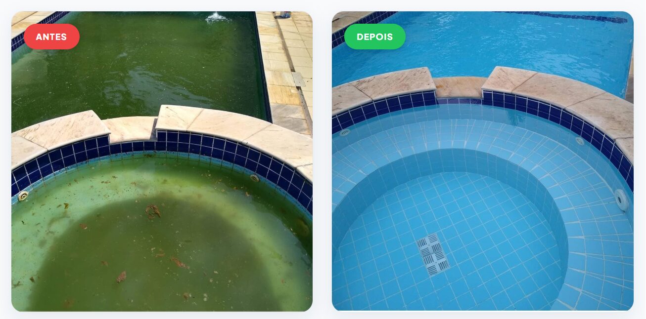 Antes e Depois da Limpeza de Piscina